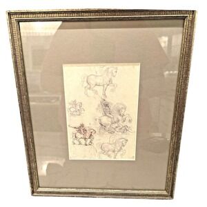 Vintage 1954 Leonardo Da Vinci Trivulzio Monument Horse Studies Framed Art Print